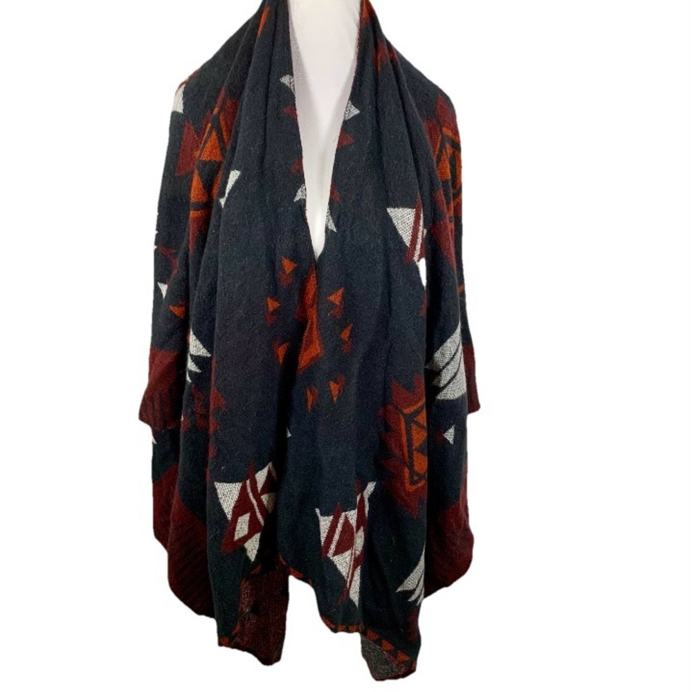Earthbound Trading Shawl‎ Wrap Sweater  One Size Gray Aztec Navajo Western Boho
